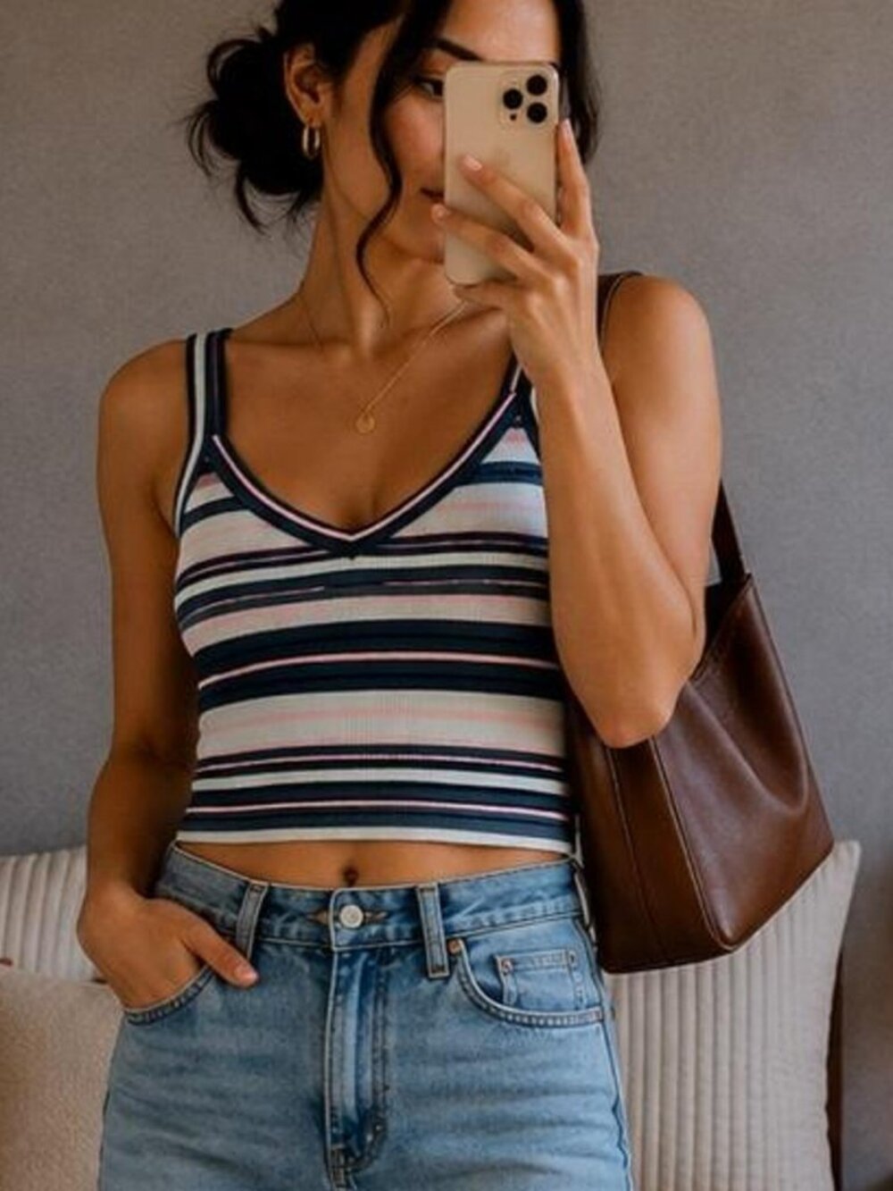 Striped V-neck Spaghetti Strap Tank Top